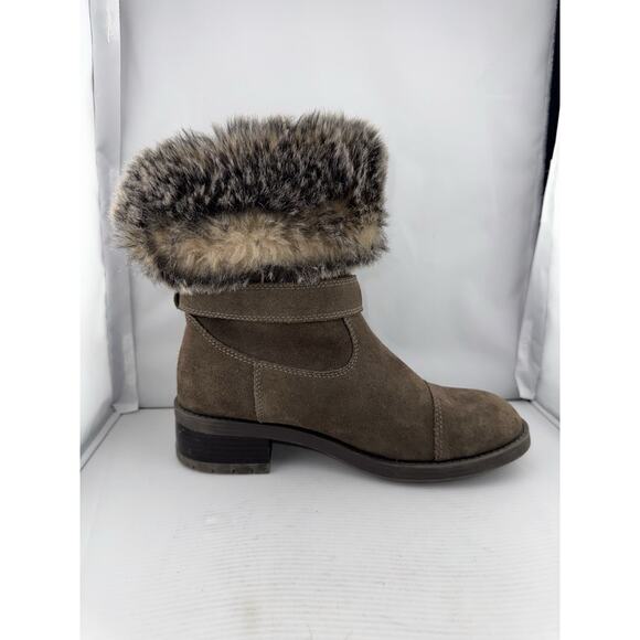 Cougar Winter Boots Women‎ 7M Taupe Suede Faux Fur Fold-Over Buckle Heel Franca - Picture 11 of 12